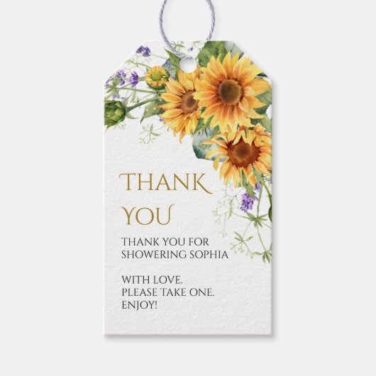 ひまわり素朴ブライダルシャワーギフトラベル ギフトタグ (正面)