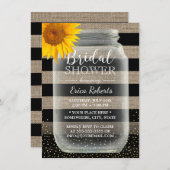 ひまわり素朴ブライダルシャワーメイスンジャー&ストライプ 招待状 (正面/裏面)