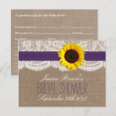 ひまわり素朴ブライダルシャワーレシピカード インビテーションポストカード (正面/裏面)