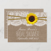 ひまわり素朴ブライダルシャワーレシピカード インビテーションポストカード (正面/裏面)