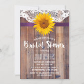 ひまわり素朴ブライダルシャワーレースバーンドウッド 招待状 (正面)