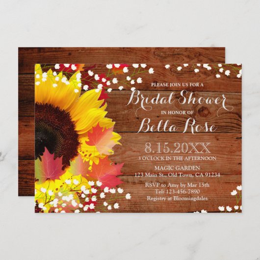 ひまわり素朴ブライダルシャワー招待カード 招待状 (正面/裏面)
