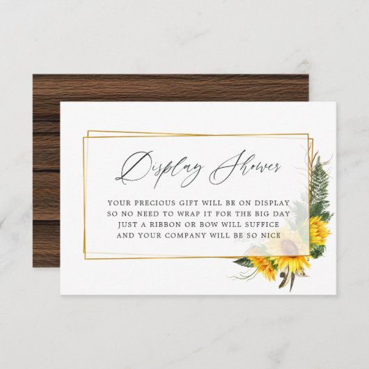 ひまわり素朴ブライダルシャワー表示シャワー エンクロージャーカード (正面/裏面)