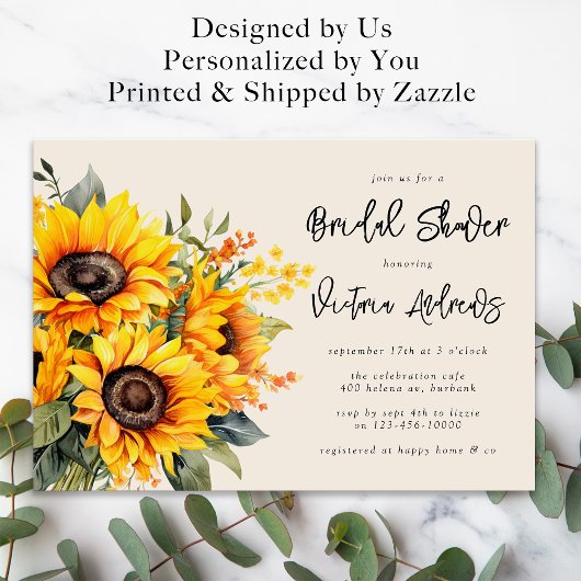 ひまわり素朴ブライダルシャワー 招待状