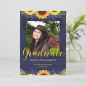 ひまわり素朴ブルーと金ゴールド2写真卒業 案内状 (スタンド正面)