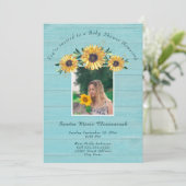 ひまわり素朴ブルーウッドボーイベビーシャワー 招待状 (スタンド正面)