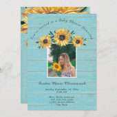 ひまわり素朴ブルーウッドボーイベビーシャワー 招待状 (正面/裏面)