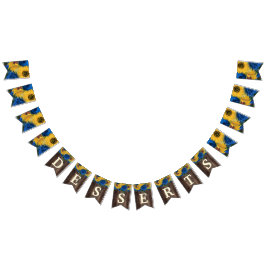 ひまわり素朴ブルーバラデザートテーブル バンティングフラッグ