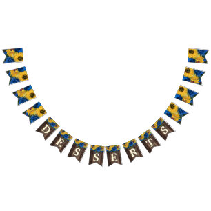 ひまわり素朴ブルーバラデザートテーブル バンティングフラッグ