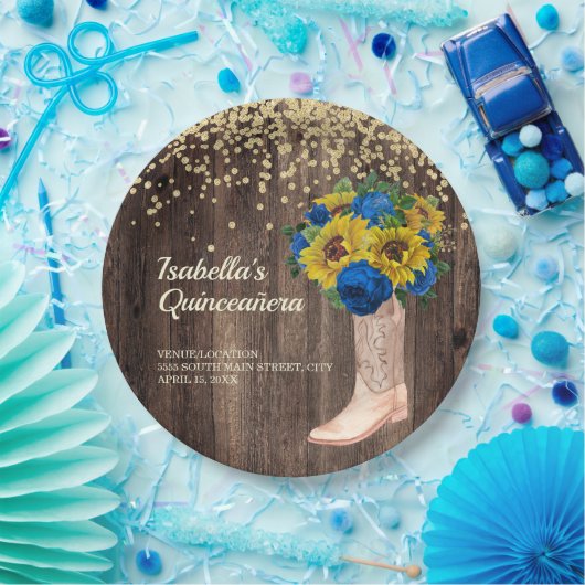 ひまわり素朴ブルーバラブーツキンセアニラ ペーパープレート (パーティー)