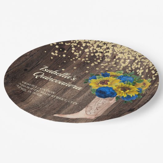 ひまわり素朴ブルーバラブーツキンセアニラ ペーパープレート (アングル)