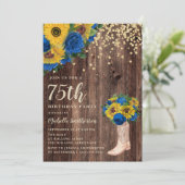 ひまわり素朴ブルーバラブーツ75誕生日 招待状 (スタンド正面)