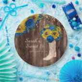 ひまわり素朴ブルーバラブーツSweet 16 ペーパープレート (パーティー)