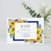ひまわり素朴ブルー王室のバラカントリーウェディング 出欠カード (スタンド正面)