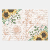 ひまわり素朴ブーケヴィンテージレターデコップページ ラッピングペーパーシート (正面)
