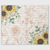 ひまわり素朴ブーケヴィンテージレターデコップページ ラッピングペーパー (フラット)