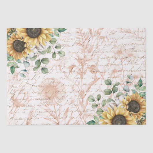 ひまわり素朴ブーケヴィンテージレターデコップページ 薄葉紙 (正面)