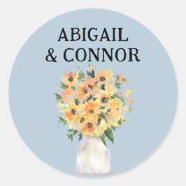 ひまわり素朴ブーケ水彩色 ラウンドシール
