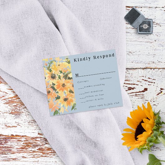 ひまわり素朴ブーケ水彩色 出欠カード