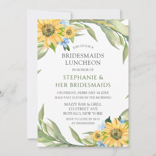 ひまわり素朴ブーケ花嫁昼食会 招待状 (正面)