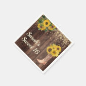 ひまわり素朴ブーツグリッタースウィート16誕生日 スタンダードカクテルナプキン (角)