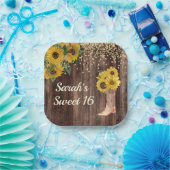 ひまわり素朴ブーツグリッタースウィート16誕生日 ペーパープレート (パーティー)