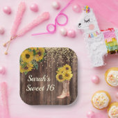 ひまわり素朴ブーツグリッタースウィート16誕生日 ペーパープレート (パーティー)