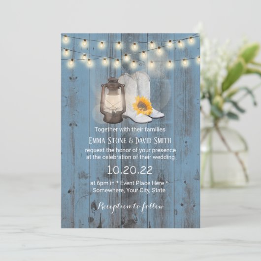 ひまわり素朴ブーツ&ランタンウェスタン結婚ズ 招待状 (スタンド正面)