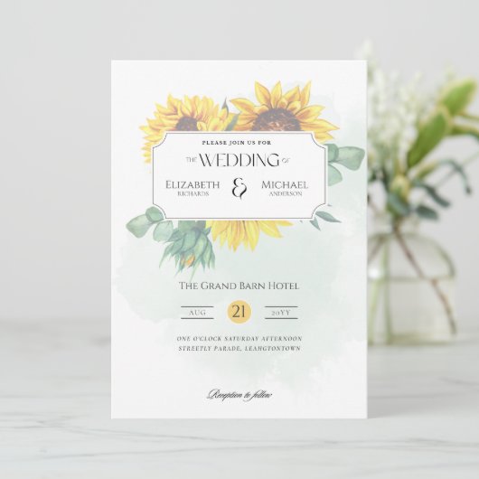 ひまわり素朴プリントまたはデジ結婚タルのinvitat 招待状 (スタンド正面)