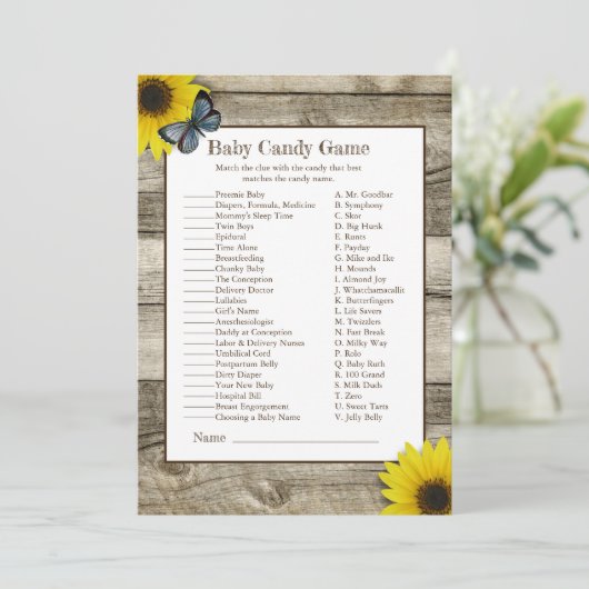ひまわり素朴ベビーキャンディベビーシャワーゲーム 招待状 (スタンド正面)
