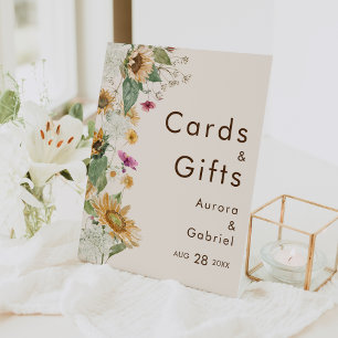 ひまわり素朴ベージュのウェディングカードとギフト 台座サイン