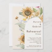 ひまわり素朴ベージュのリハ結婚ーサルディナー 招待状 (正面)