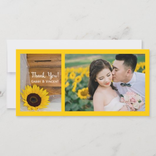 ひまわり素朴ベール国の結婚式ありがとう サンキューカード (正面)