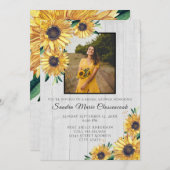ひまわり素朴ホワイトウッド結婚ズブライダルシャワー 招待状 (正面/裏面)