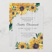 ひまわり素朴ホワイトウッド結婚ズブライダルシャワー 招待状 (正面/裏面)