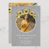 ひまわり素朴ホワイトウッド結婚ズブライダルシャワー 招待状 (正面/裏面)