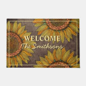 ひまわり素朴ボホチューペウェルメパーソナライズされたント ドアマット (正面)