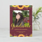 ひまわり素朴マルーン金ゴールド2写真卒業 案内状 (スタンド正面)