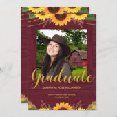 ひまわり素朴マルーン金ゴールド2写真卒業 案内状 (正面/裏面)