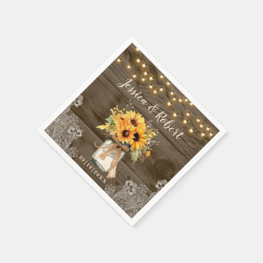 ひまわり素朴メイソンの結婚ナプキン スタンダードカクテルナプキン (角)