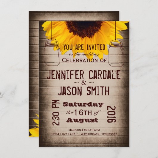 ひまわり素朴メイソンジャース結婚式招待状 招待状 (正面/裏面)