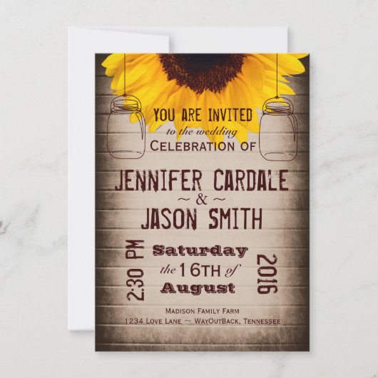 ひまわり素朴メイソンジャース結婚式招待状 招待状 (正面)