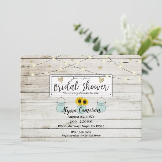 ひまわり素朴メイソンジャース&ライトブライダルシャワー 招待状 (スタンド正面)