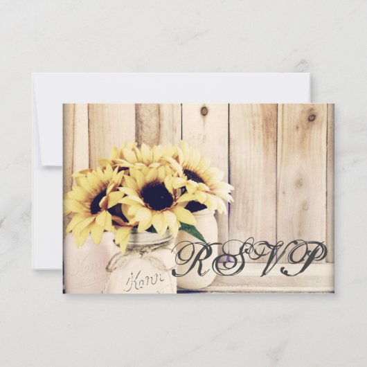 ひまわり素朴メイソンジャールウェディングRSVPカード 出欠カード (裏面)