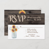 ひまわり素朴メイソンジャールウッドカントリーRSVP 招待状 (正面/裏面)