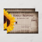 ひまわり素朴メイソンジャール結婚式RSVPカード 出欠カード (正面/裏面)