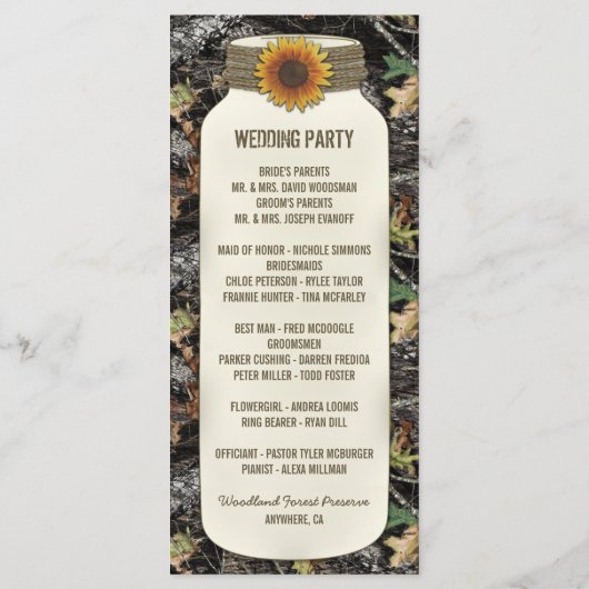 ひまわり素朴メイソンジャール迷彩柄結婚式 プログラム (裏面)