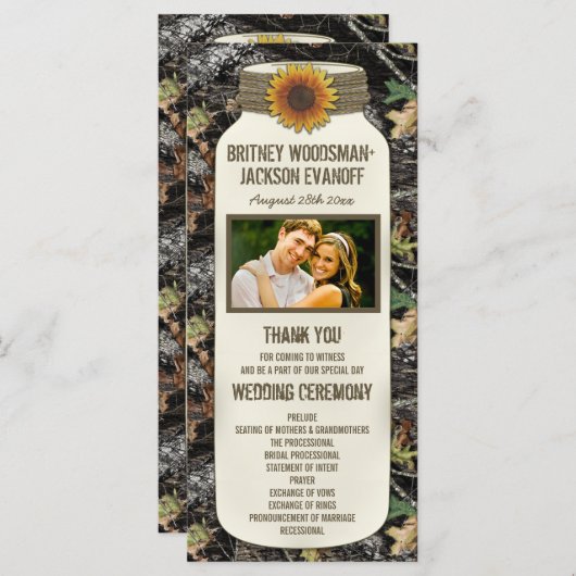ひまわり素朴メイソンジャール迷彩柄結婚式 プログラム (正面/裏面)