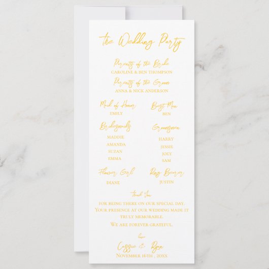 ひまわり素朴メイソン・ジャー・ウェディングパーティープログラム 招待状 (裏面)