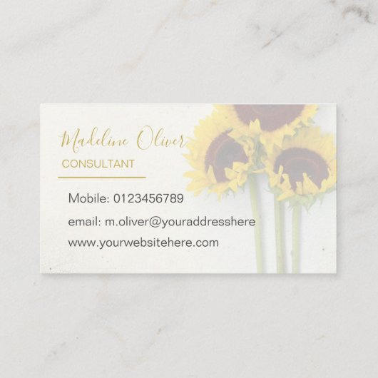 ひまわり素朴モダンスタイリッシュ金ゴールド 名刺 (裏面)